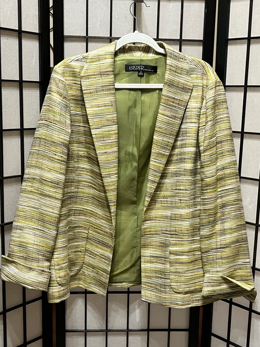 Kasper SPORTSWEAR Striped Lime Green Textured Blazer SIZE 16